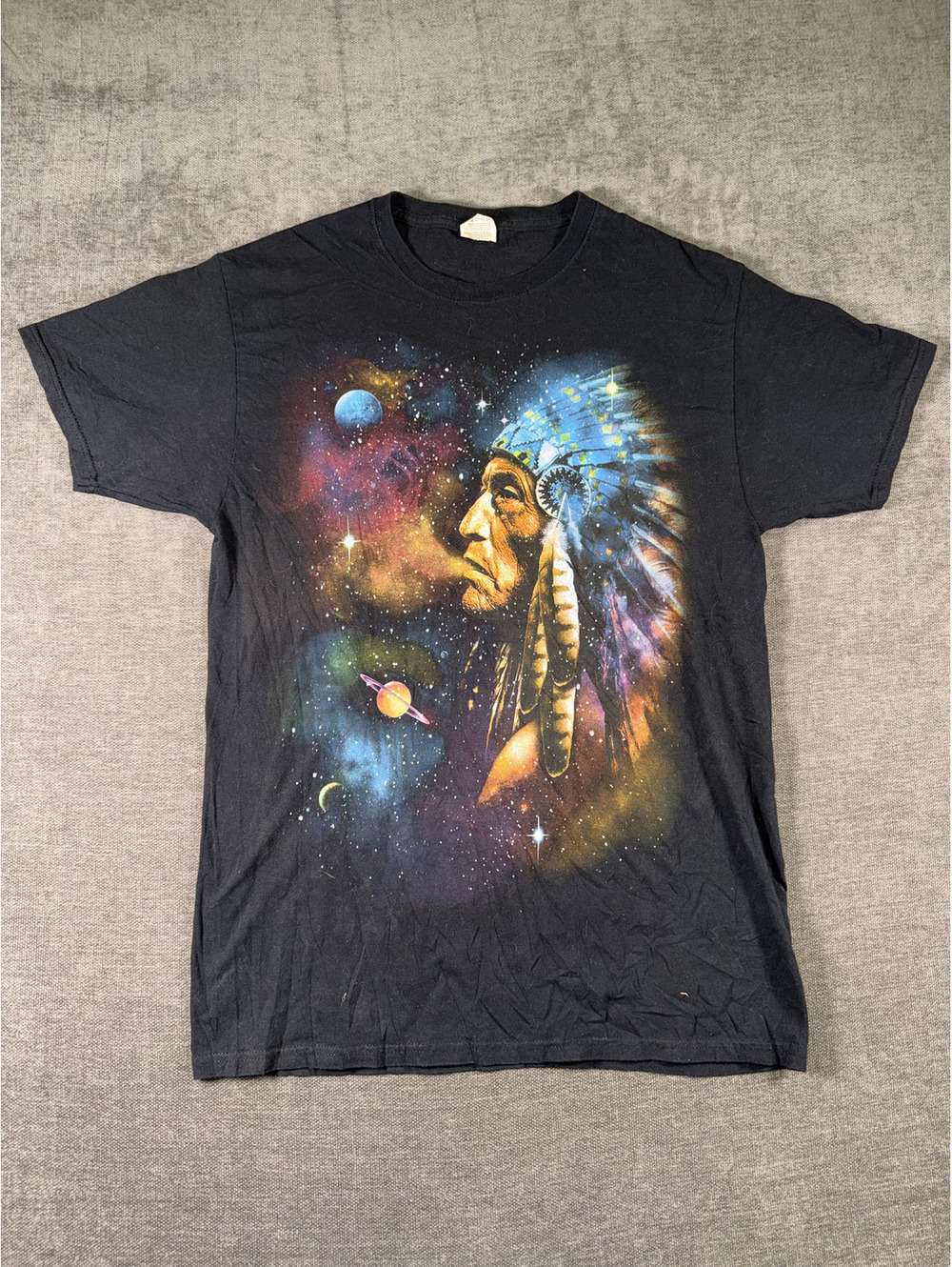 Fruit of the Loom HD Cotton Black Graphic T-Shirt with Native American Chief